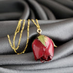 925 Sterling Silver Gold Plated Chain "Genuine Red Rose"