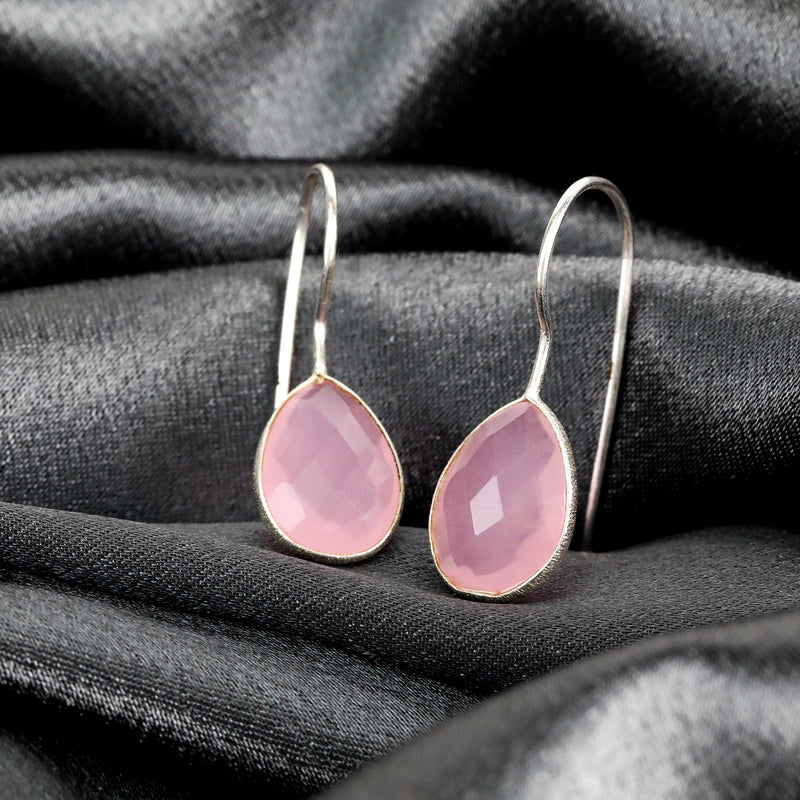 925 Sterling Silver Rose Quartz Earrings - Elegant Gemstone Jewelry Ear925-102