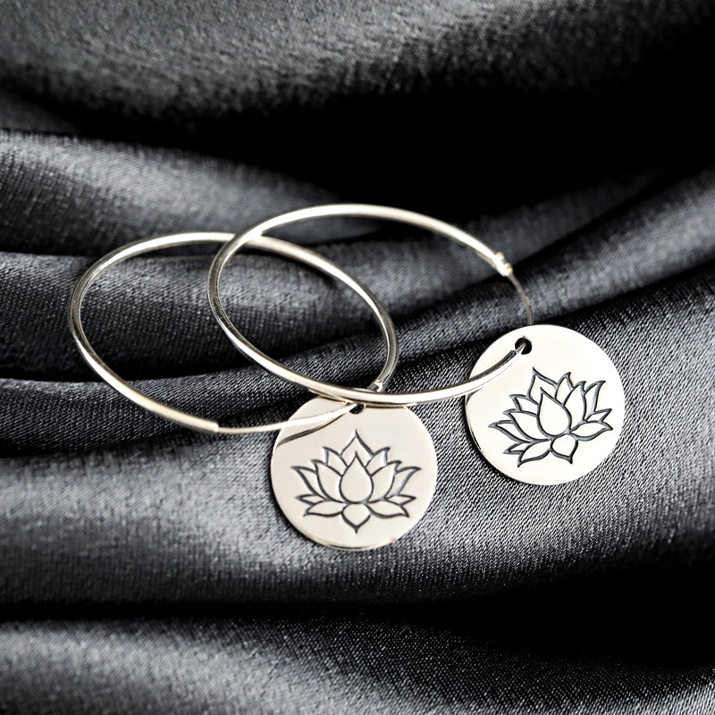 Lotus 925 Sterling Silver Hoop Earrings - OHR925-43