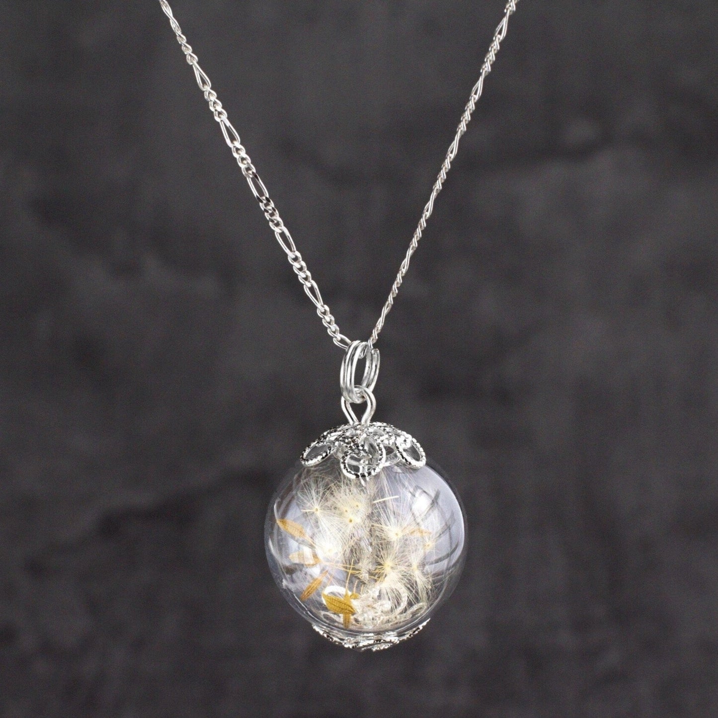 Pustflumen Seeds Pendant Necklace - 925 Sterling Silver Dried Blossom Botany Chain - K925-15