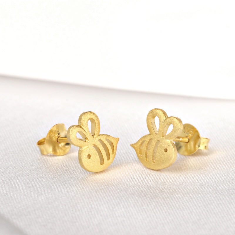 Bee Mini Stud Earrings - 925 Sterling Gold Gilded Earrings - Ear925-98