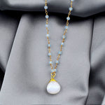 Chalcedon Drops Gold Necklace-Gold Plated Blue Gemstone Rondellen Elegant Necklace