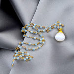 Chalcedon Drops Gold Necklace-Gold Plated Blue Gemstone Rondellen Elegant Necklace