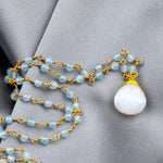 Chalcedon Drops Gold Necklace-Gold Plated Blue Gemstone Rondellen Elegant Necklace