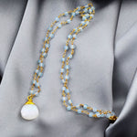 Chalcedon Drops Gold Necklace-Gold Plated Blue Gemstone Rondellen Elegant Necklace