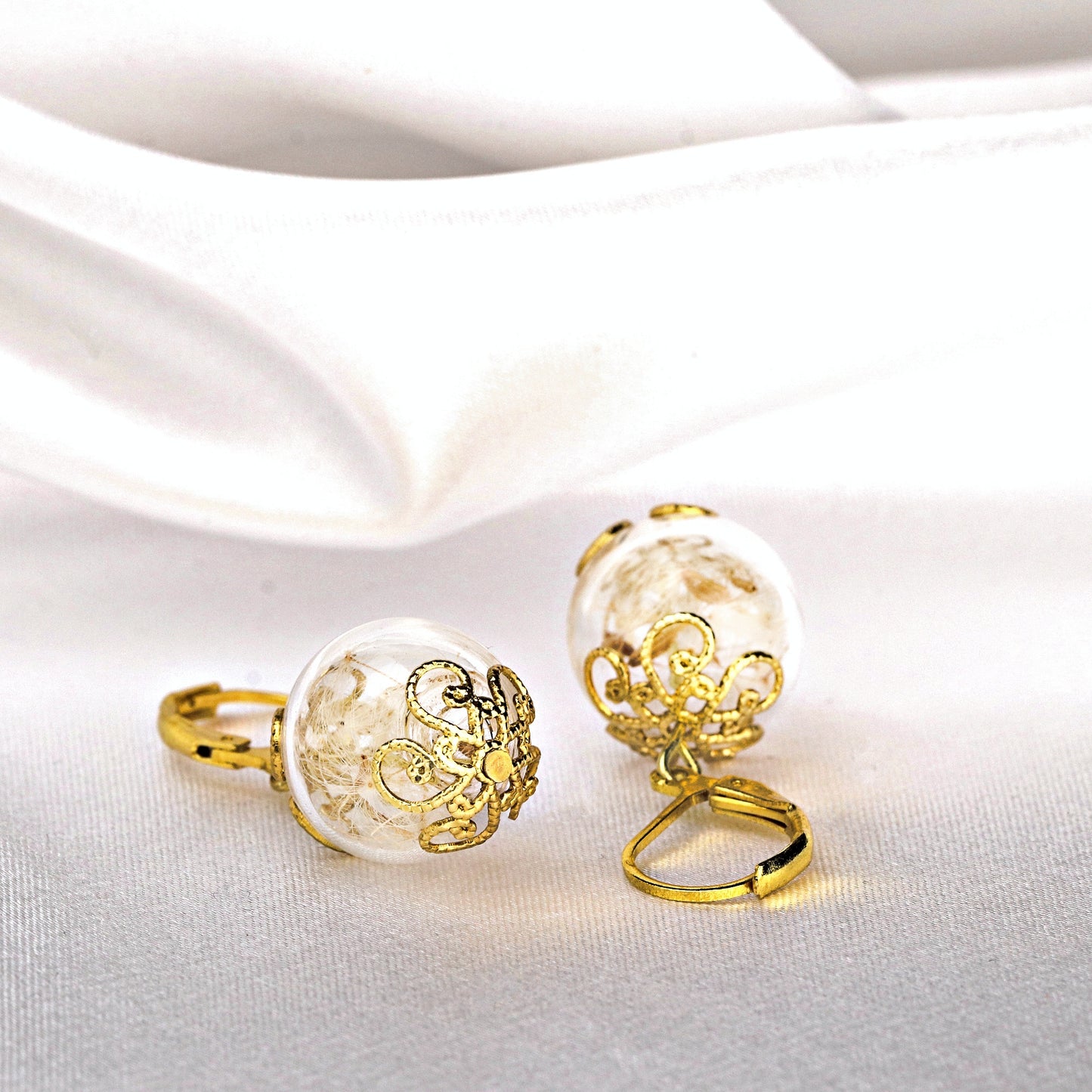 Real Pust Flowers Earrings - Golden Earrings with Dandelion Seeds - vinohr-71