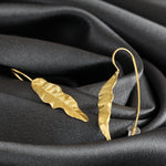 Long Leaves Earrings 925 Sterling Gold Plated Nature Jewelry Gift Idea - Ear925-108