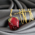 925 Sterling Silver Gold Plated Chain "Genuine Red Rose"