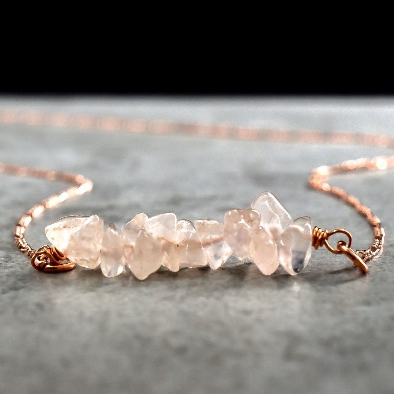 Rose Quartz Bar Chain - 925 Sterling Rosegold Gold Plated Pink Love Gemstone Aura Necklace - K925-30