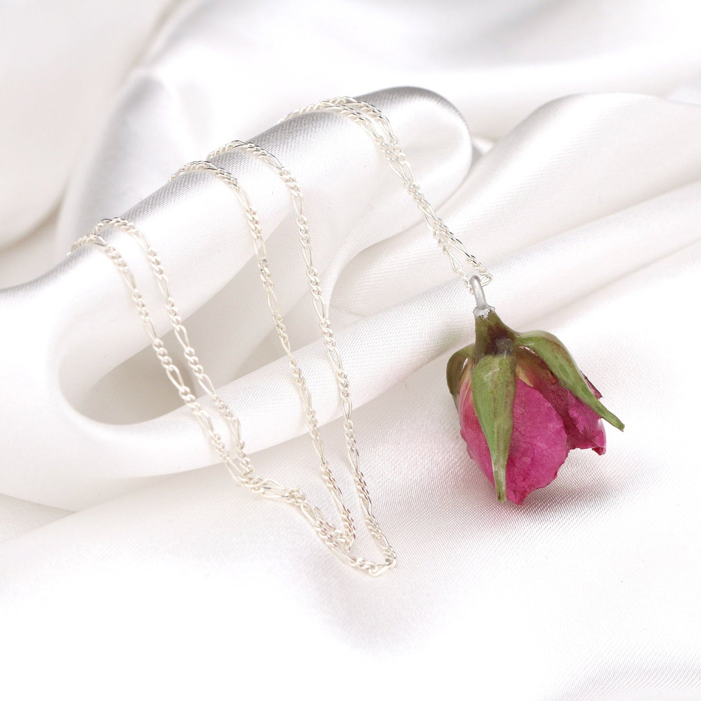Real Rose Pendant with 925 Sterling Silver Chain - Botanical Necklace - K925-117