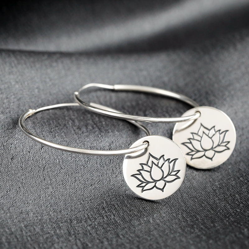 Lotus 925 Sterling Silver Hoop Earrings - OHR925-43