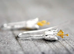 Bellflower Detailed Earrings - 925 Sterling Gold Plated - Stamens Matte - OHR925-86