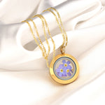 Forget-me-not Medallion - Glass Pendant Genuine Flowers 925 Sterling Gold Plated Chain - K925-70