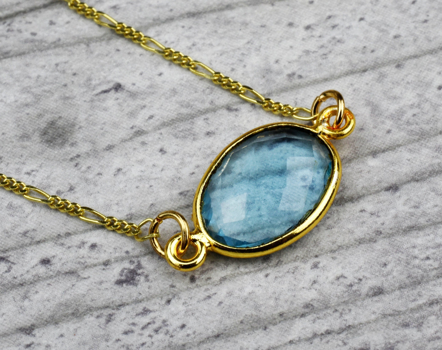 Aqua Chalcedon Charm Gold Chain - 925 Sterling Gold Plated Gem Summer Necklace - K925-20