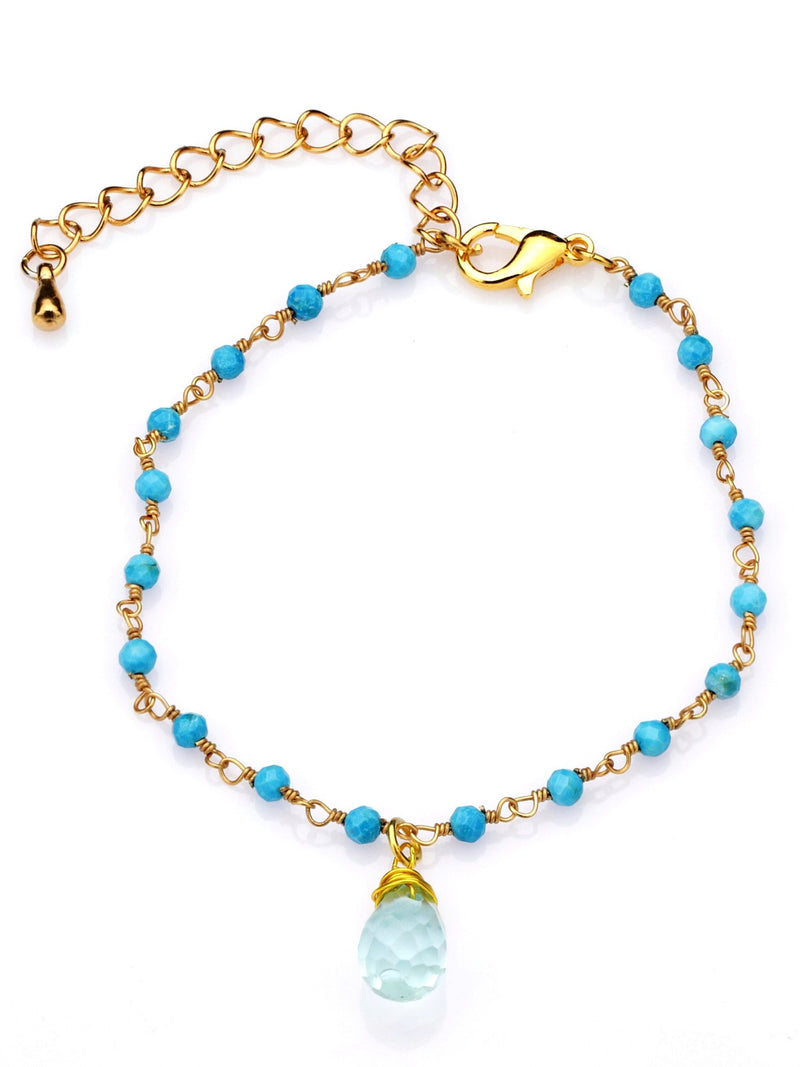 Chalcedon Drops Gold Necklace-Gold Plated Blue Gemstone Rondellen Elegant Necklace