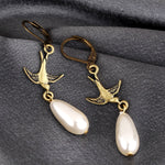 Flight Swallows Drop Pearl Earrings - Nostalgic Retro Jewelry - Vinohr-63