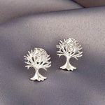 Living Tree Mini Stud Earrings - 925 Sterling Silver Minimalist Small Tree Earrings - Ear925-124