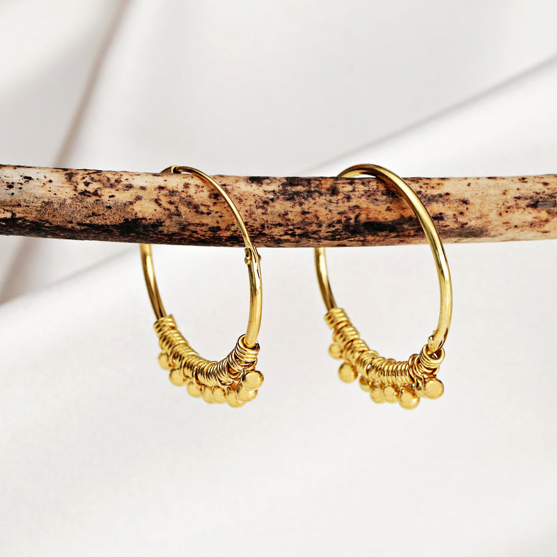 925 Sterling Gold Plated Gyspy Hoop Earrings - OHR925-126