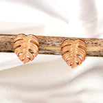 Monstera Leaf Stud Earrings - 925 Rosegold Gold Plated Exotic Leaves Earrings - Ear925-89