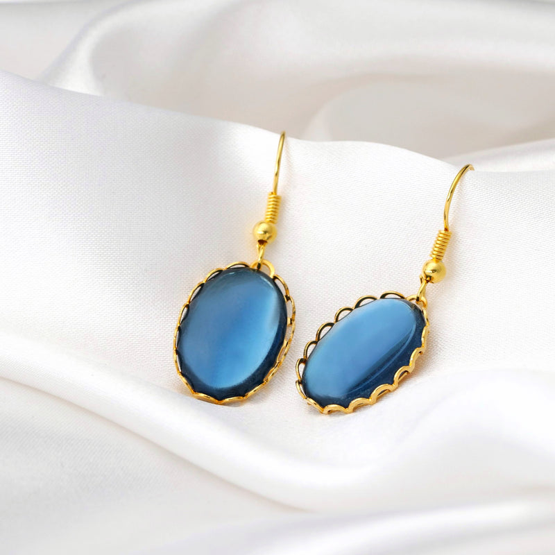 Blue Shimmering Earrings-Vintage-style gold-plated Jewelry-VINOHR-65