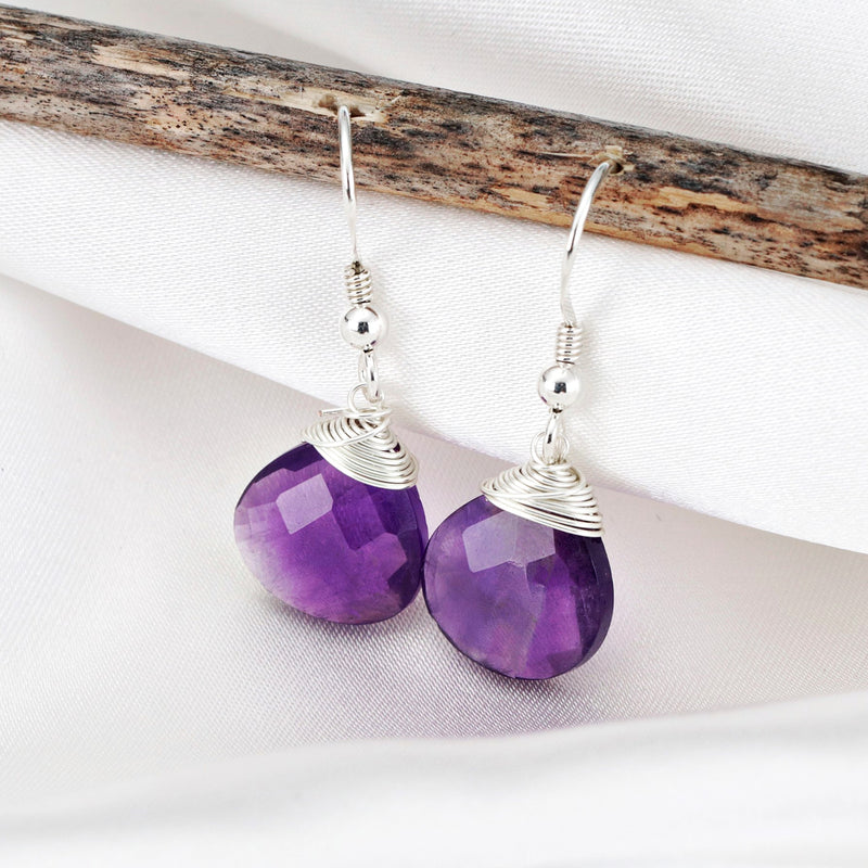 Amethyst Drop Earrings - 925 Sterling Silver Gem Earrings - Ear925-85