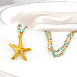 Gemstone Apatite Starfish Necklace Gold Plated - VIK-133