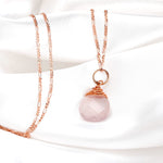 Rose Quartz Drop Chain 925 Sterling Rosegold Gold Plated Pink Gem Aura Necklace K925-71