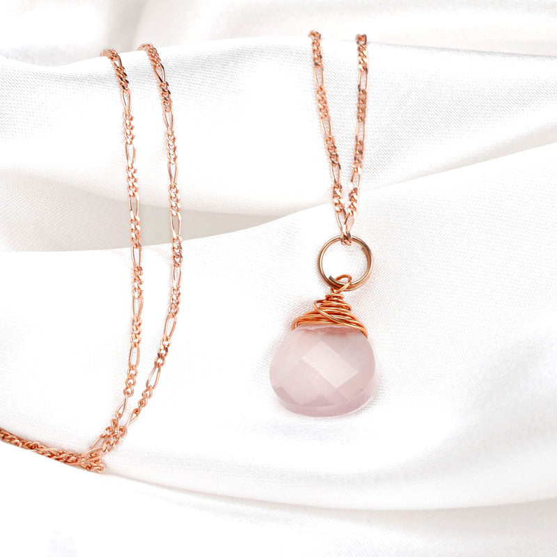 Rose Quartz Drop Chain 925 Sterling Rosegold Gold Plated Pink Gem Aura Necklace K925-71