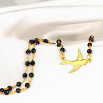 Onyx Swallow Gold Pendant Necklace-Gold-plated Bird Black Gemstone Rondelle Necklace-VIK-04