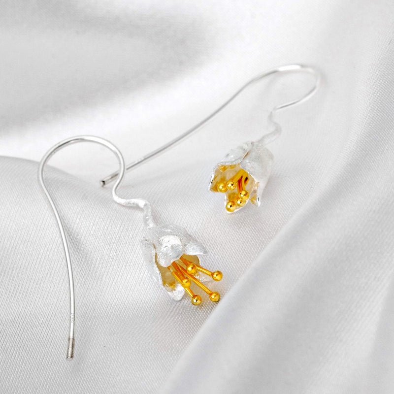 Bellflower Detailed Earrings - 925 Sterling Gold Plated - Stamens Matte - OHR925-86