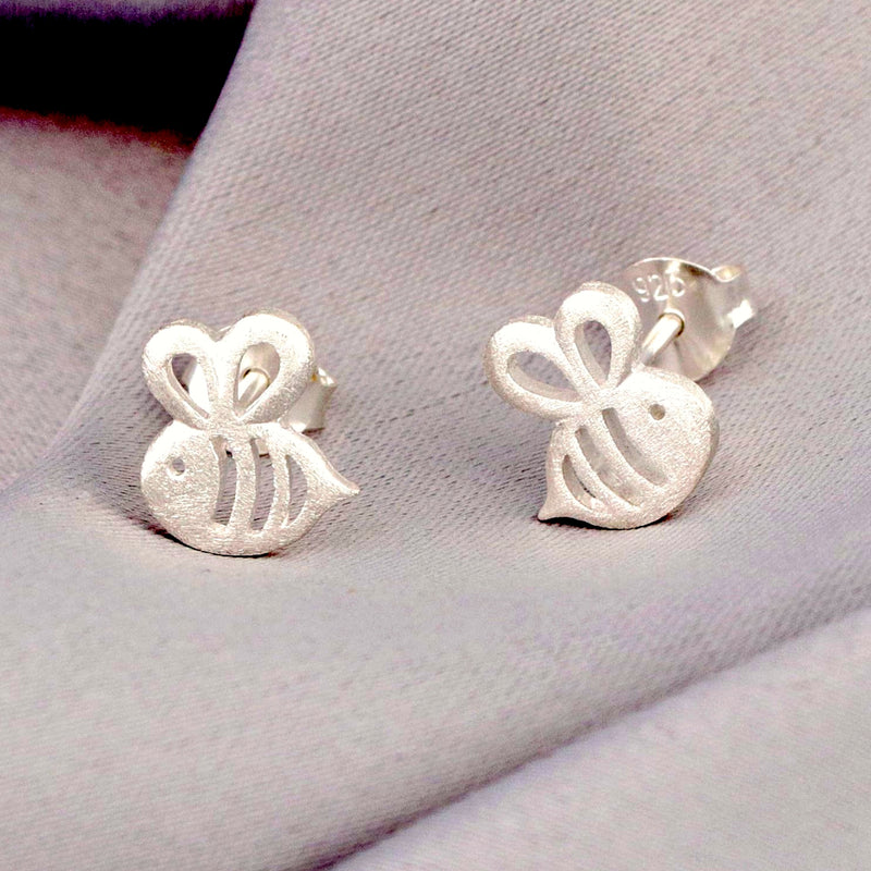 Bee Mini Stud Earrings - 925 Sterling Silver Earrings - Stamina Creativity Symbol Jewelry - Ear925-90