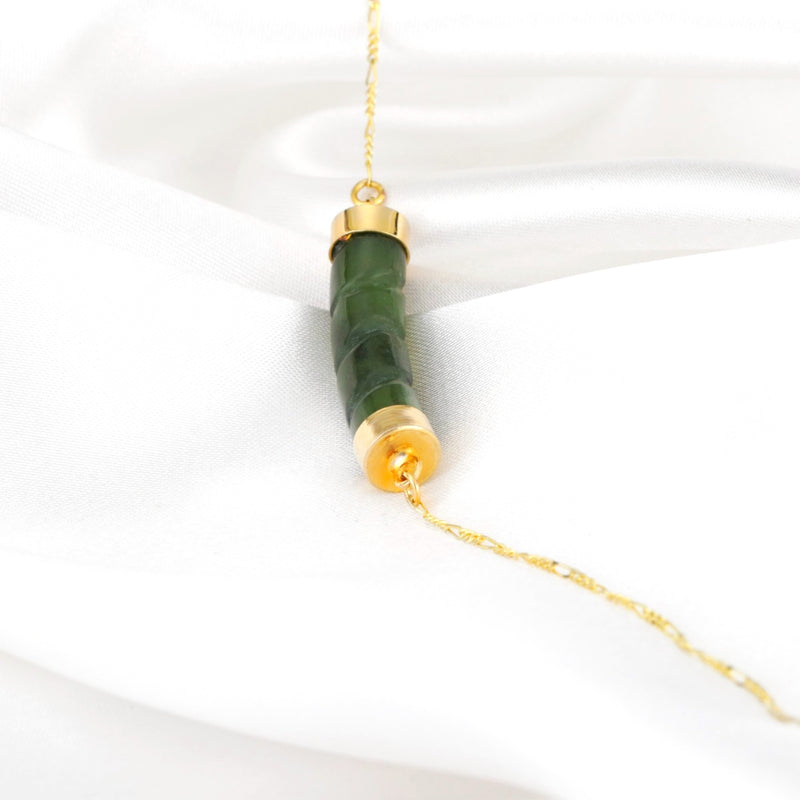 Jade Stab Gold Chain - 925 Sterling Gold Plated Crystal Green Gem Oriental Necklace - K925-93