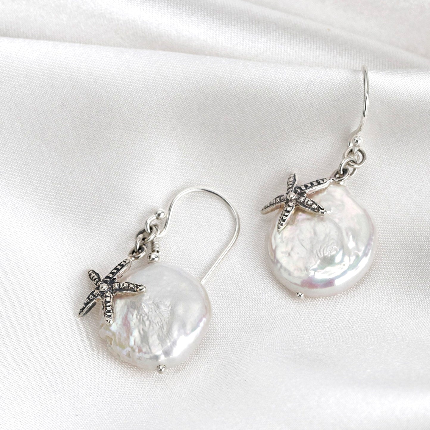 Starfish mother of pearl earrings - petite silver luxury minimalist jewelry white - feminine earrings - ear925-56