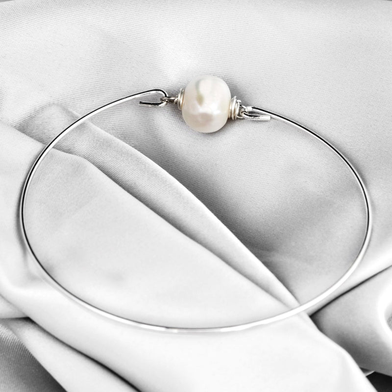 Sweet water pearl bangle - silvered natural pearl wire maritim minimalist jewelry - Retremm-29