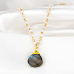 Chalcedon Drops Gold Necklace-Gold Plated Blue Gemstone Rondellen Elegant Necklace