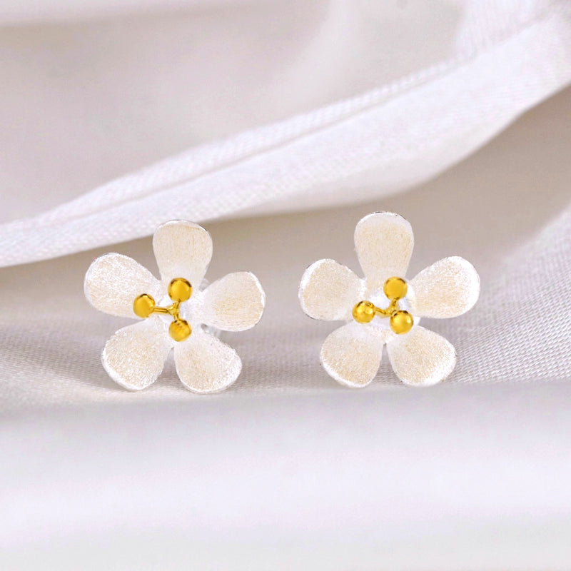 925 Sterling Silver Bicolor Stud Earrings "Butterflumen" - Ear925-32