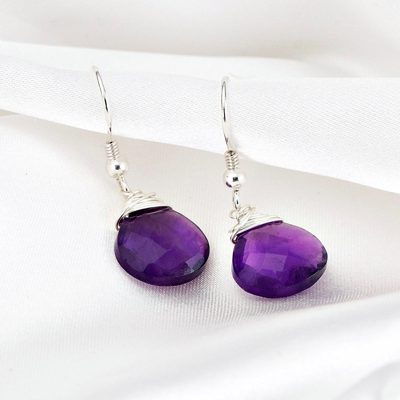 Amethyst Drop Earrings - 925 Sterling Silver Gem Earrings - Ear925-85