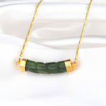 Jade Stab Gold Chain - 925 Sterling Gold Plated Crystal Green Gem Oriental Necklace - K925-93