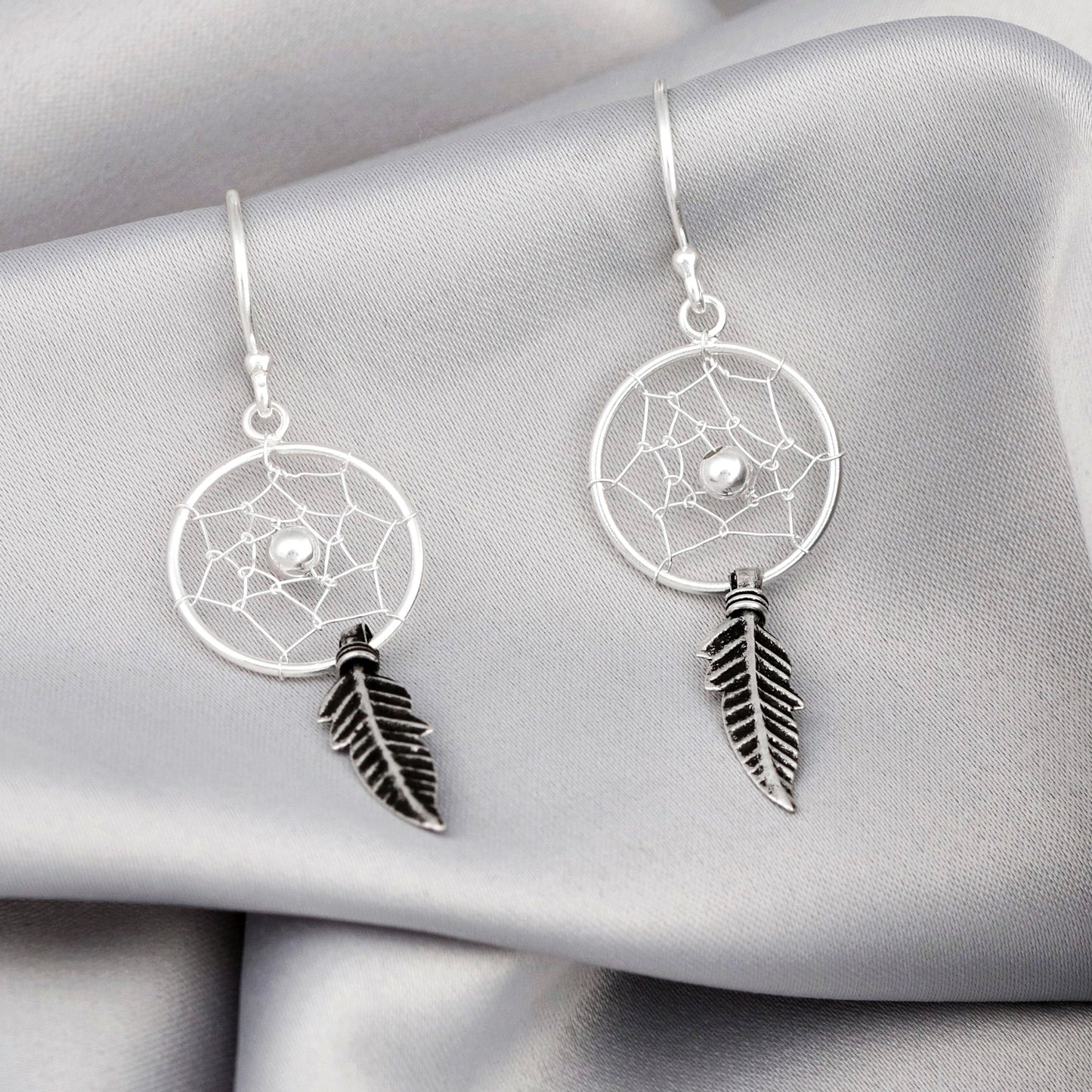 Dream Catcher Earrings - 925 Sterling Silver Tribal Boho Shaman Indian Jewelry - Ear925-42