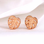 Monstera Leaf Stud Earrings - 925 Rosegold Gold Plated Exotic Leaves Earrings - Ear925-89