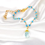 Chalcedon Drops Gold Necklace-Gold Plated Blue Gemstone Rondellen Elegant Necklace