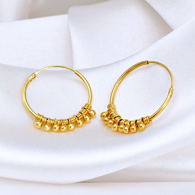 925 Sterling Gold Plated Gyspy Hoop Earrings - OHR925-126