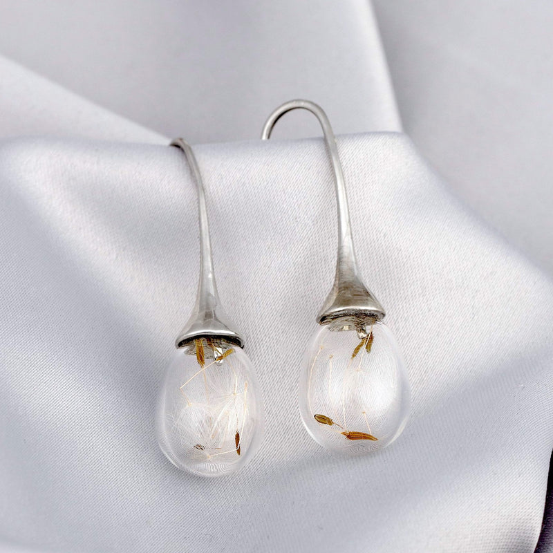 Pusteblumen Earrings-Wünsch dir Was Ohrhänger-Floraler Minimalistischer Silber Naturschmuck-VINOHR-10