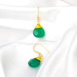 925 Silver gold plated earrings "Green Onyx"-OHR925-72