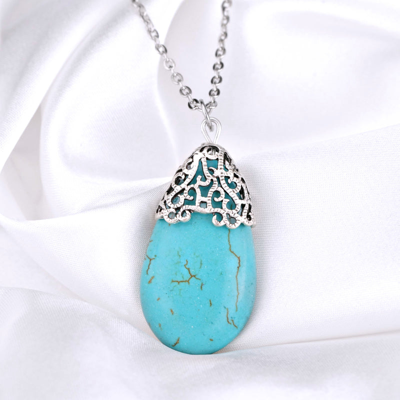 Turquoise Howlith necklace with ornaments-VIK-106