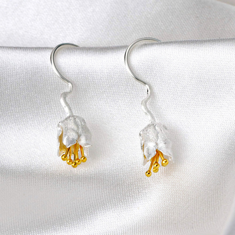 Bellflower Detailed Earrings - 925 Sterling Gold Plated - Stamens Matte - OHR925-86