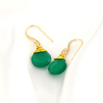 925 Silver gold plated earrings "Green Onyx"-OHR925-72