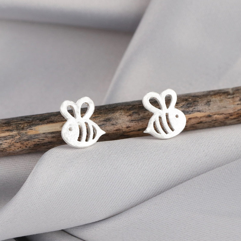 Bee Mini Stud Earrings - 925 Sterling Silver Earrings - Stamina Creativity Symbol Jewelry - Ear925-90