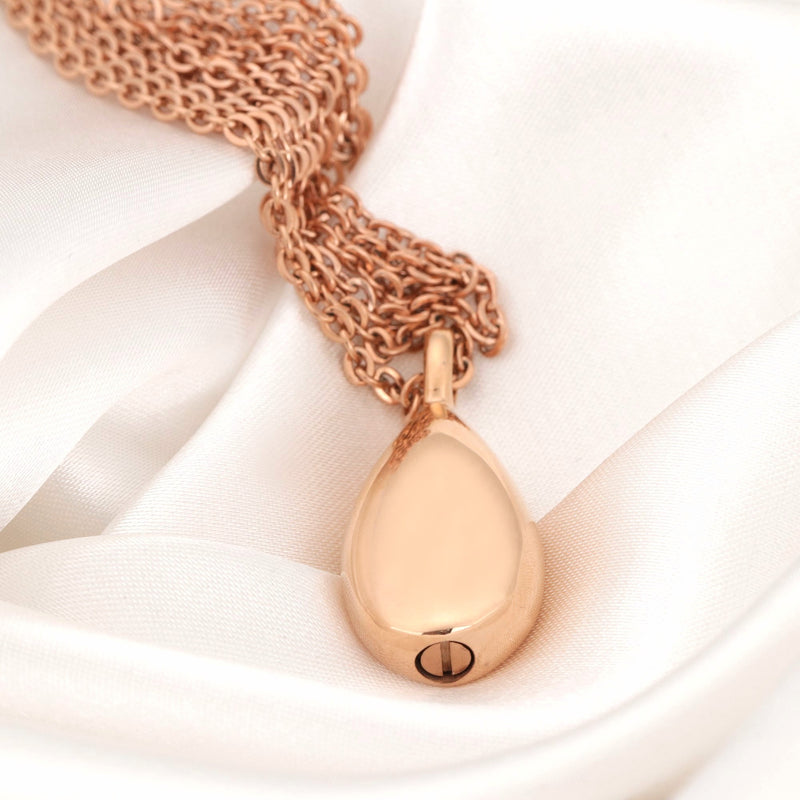 Urn Ash Bottle Pendant Cremation Rose Gold Stainless Steel Chain - Customizable with ENGRAVING - Funeral Gift - VIK-02