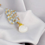 Chalcedon Drops Gold Necklace-Gold Plated Blue Gemstone Rondellen Elegant Necklace